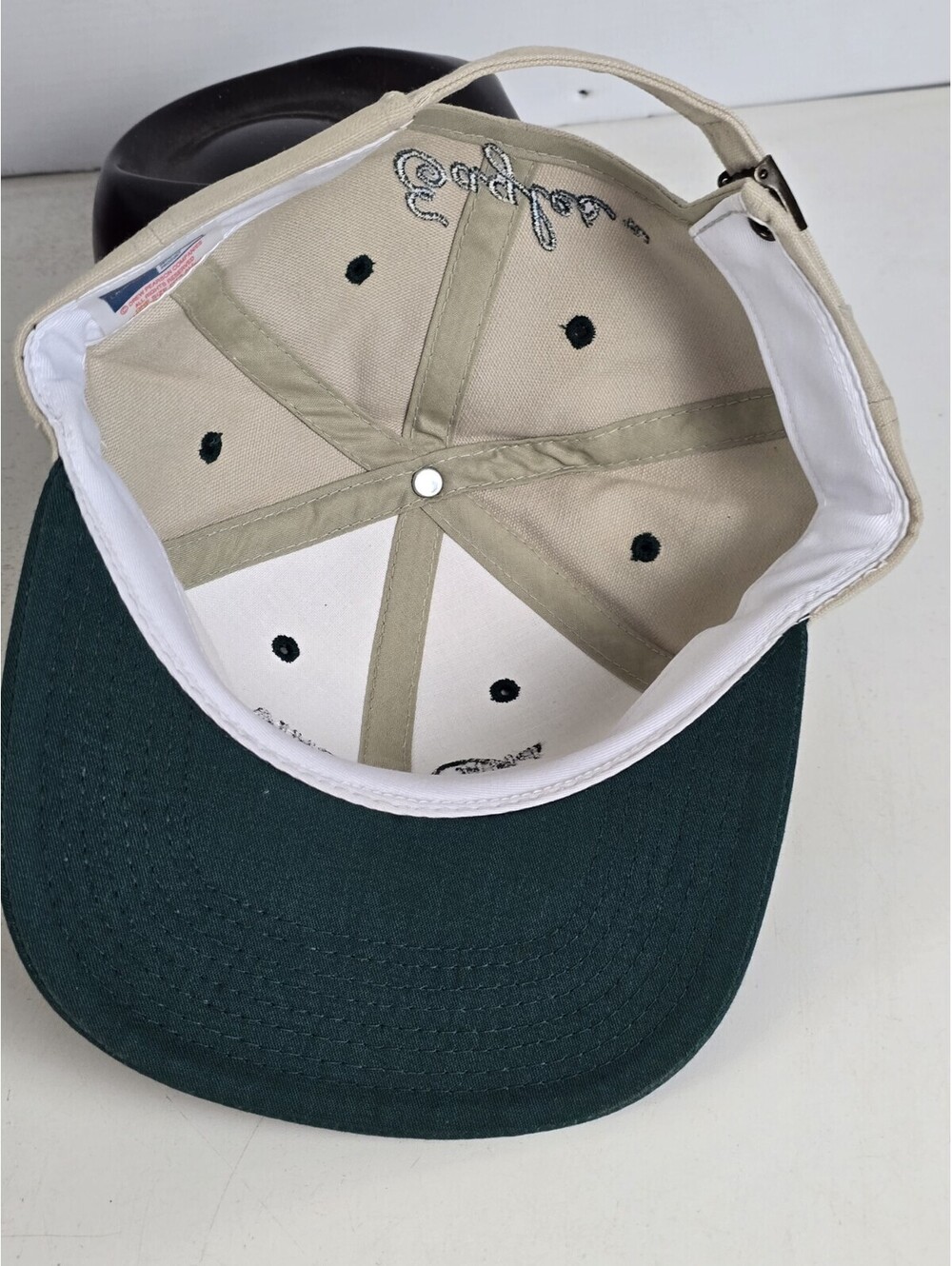 Vtg Philadelphia Eagles Strapback Hat Tan Black Drew Pearson Script NFL 90s New - Picture 6 of 7